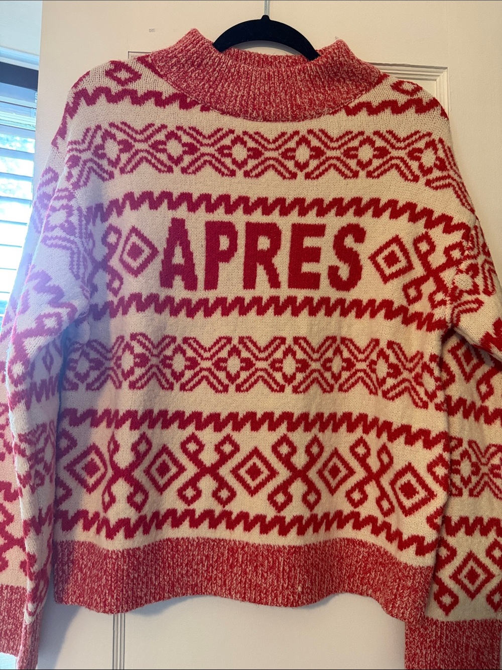 a new day Apres Red and Cream Fair Isle Cowl Sweater